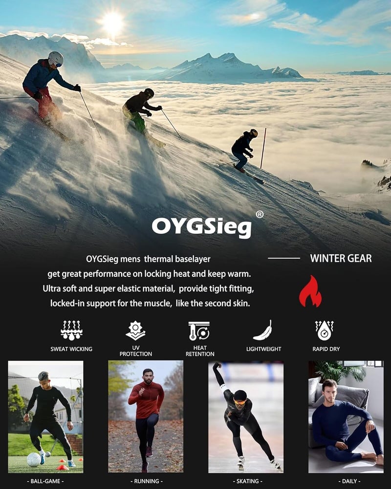 OYGSieg 3 or 2 Set Men's Thermal Underwear Long Johns with Fleece Lined, Thermals for Men Base Layer Cold Weather Top Bottom - Image 4